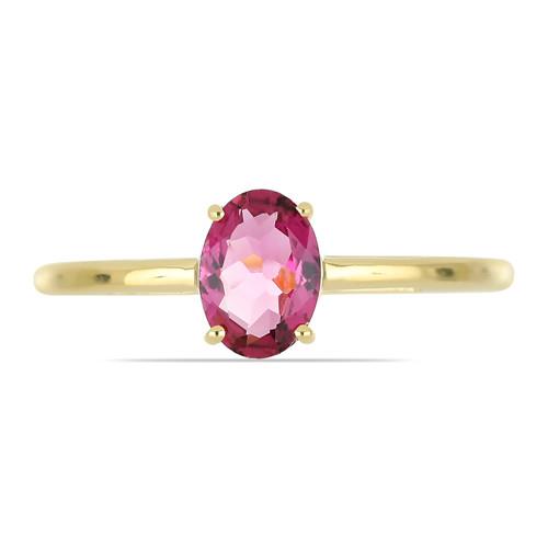 BUY 14K GOLD NATURAL RUBELLITE GEMSTONE SINGLE STONE RING